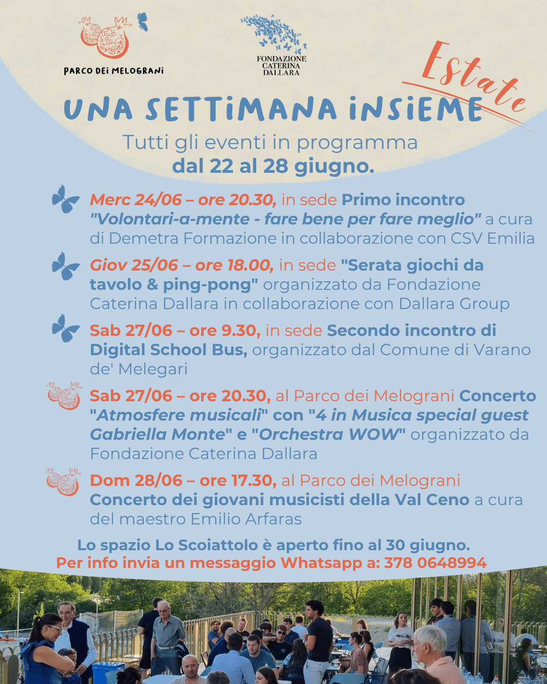 Calendario 22-28 giugno in Fondazione Caterina Dallara e al Parco dei Melograni di Varano de' Melegari
